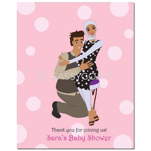 Baby Shower Party Poster - Couple Hugs Headscarf Hijab
