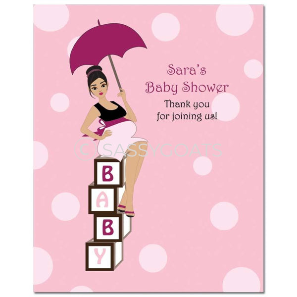 Baby Shower Party Poster - Fancy Umbrella Brunette