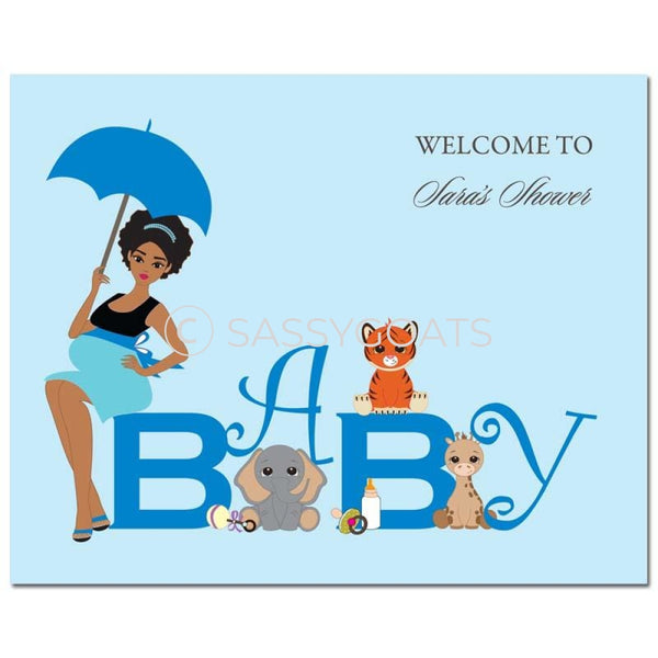 Baby Shower Party Poster - Safari Animals African American