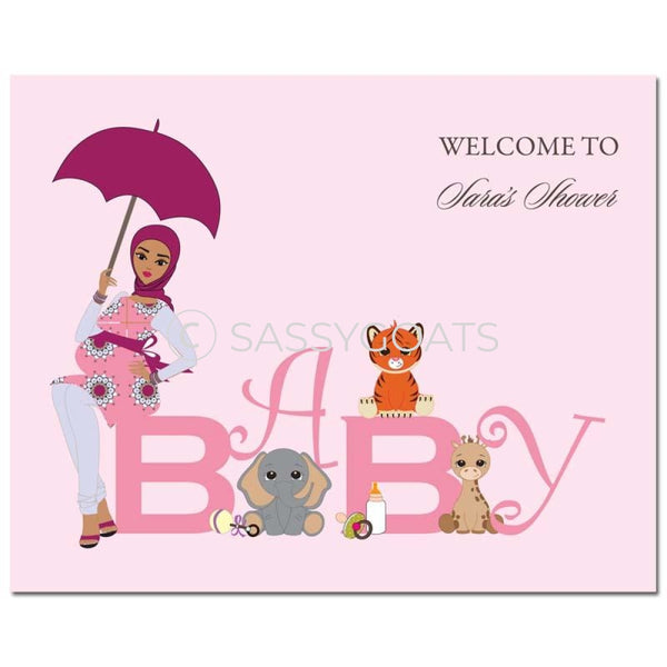 Baby Shower Party Poster - Safari Animals Headscarf Hijab