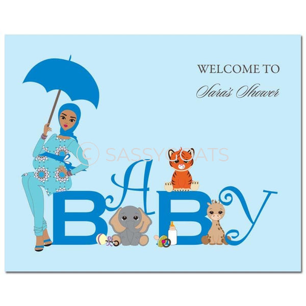 Baby Shower Party Poster - Safari Animals Headscarf Hijab
