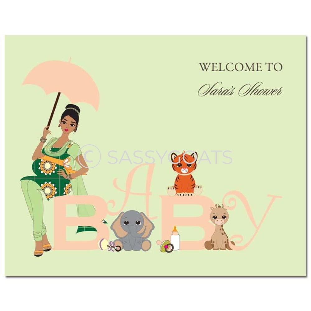 Baby Shower Party Poster - Safari Animals South Asian