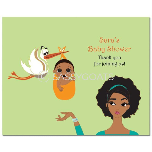 Baby Shower Party Poster - Stork Mommy African American