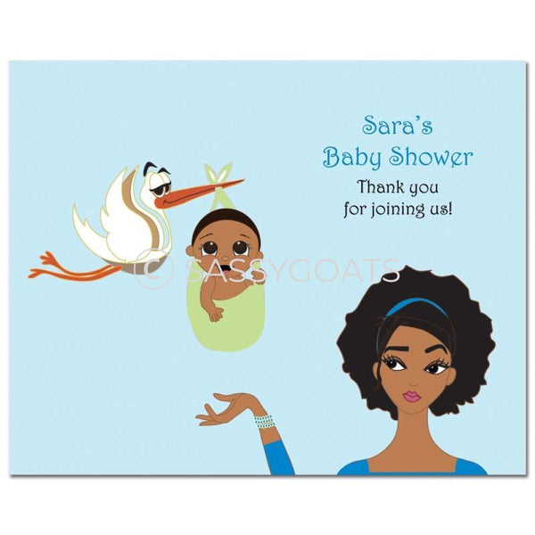 Baby Shower Party Poster - Stork Mommy African American