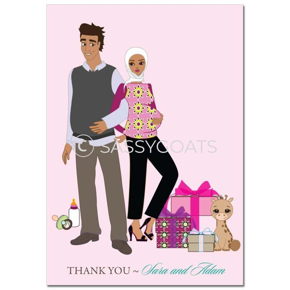 Baby Shower Thank You Card - Back To Headscarf Hijab