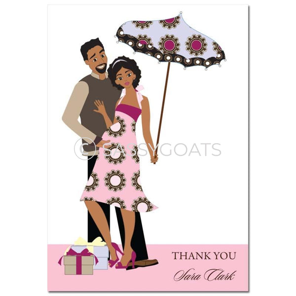 Baby Shower Thank You Card - Fancy Umbrella African American
