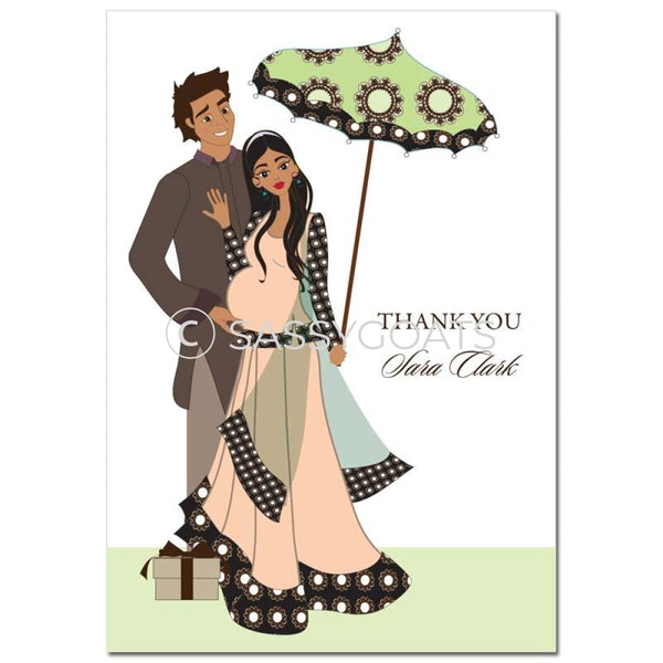 Baby Shower Thank You Card - Fancy Umbrella South Asian
