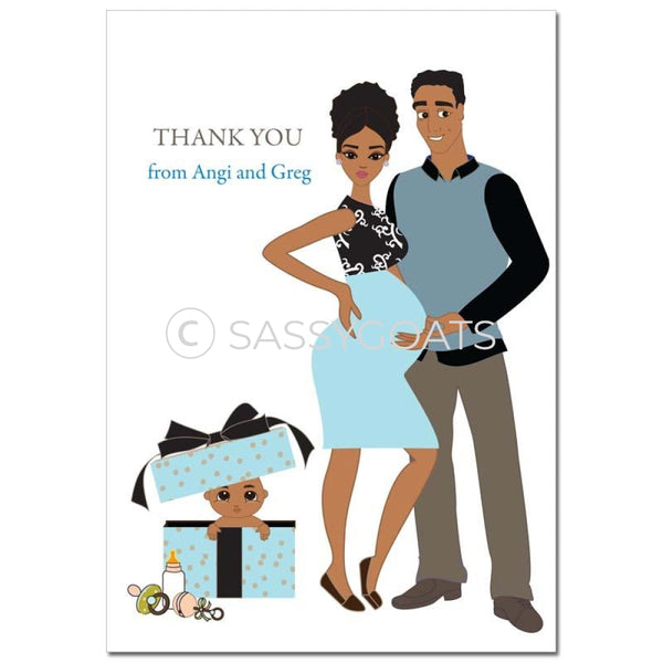 Baby Shower Thank You Card - Glam Couple African American