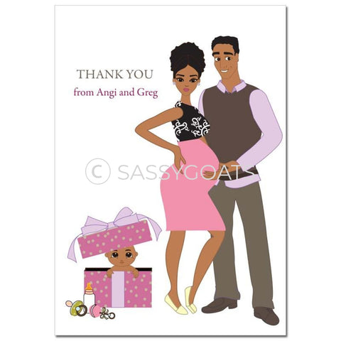 Baby Shower Thank You Card - Glam Couple African American