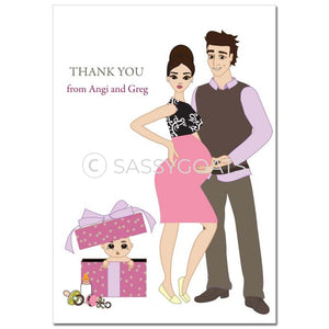 Baby Shower Thank You Card - Glam Couple Brunette