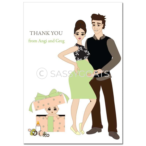 Baby Shower Thank You Card - Glam Couple Brunette