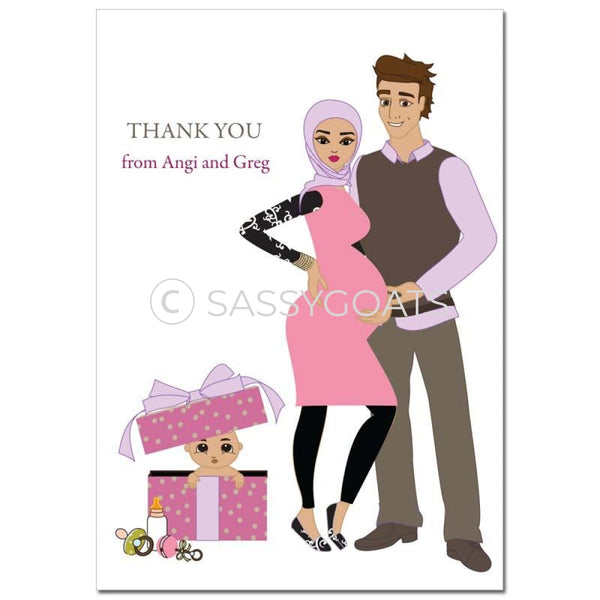 Baby Shower Thank You Card - Glam Couple Headscarf Hijab