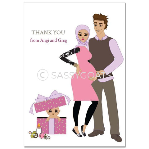 Baby Shower Thank You Card - Glam Couple Headscarf Hijab