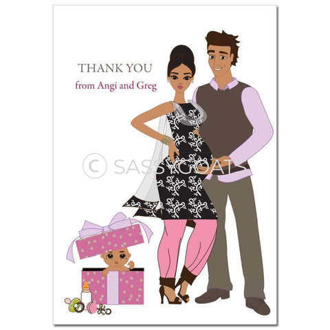 Baby Shower Thank You Card - Glam Couple South Asian