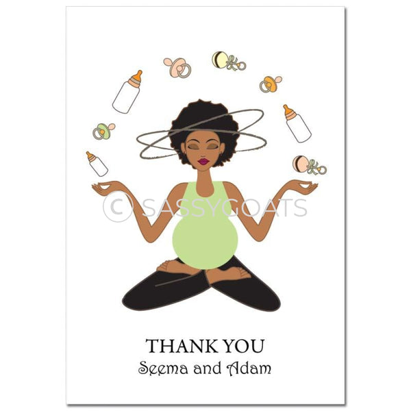 Baby Shower Thank You Card - Meditating Mommy African American