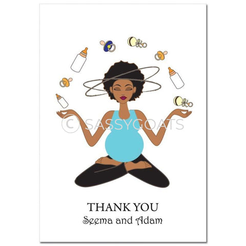 Baby Shower Thank You Card - Meditating Mommy African American
