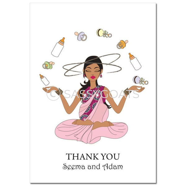 Baby Shower Thank You Card - Meditating Mommy South Asian