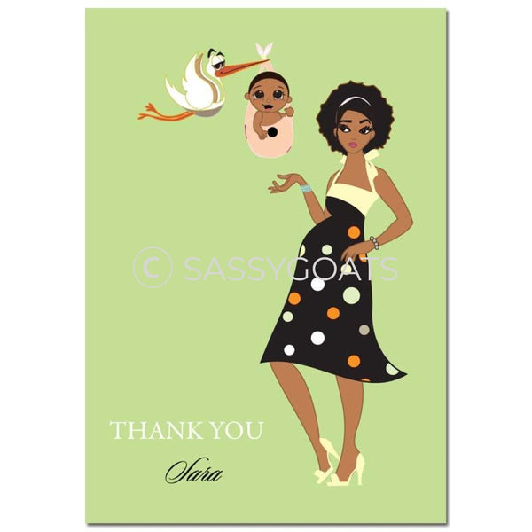 Baby Shower Thank You Card - Spring Delivery African American