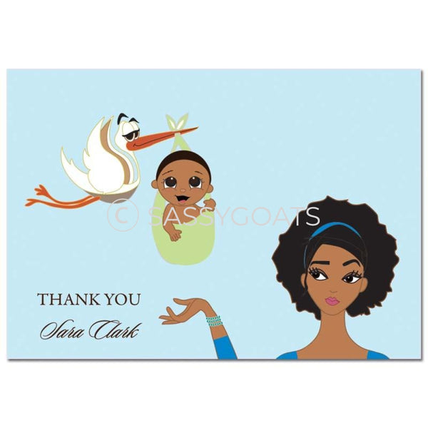 Baby Shower Thank You Card - Stork Mommy African American