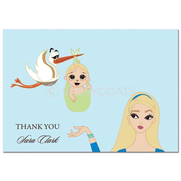 Baby Shower Thank You Card - Stork Mommy Blonde