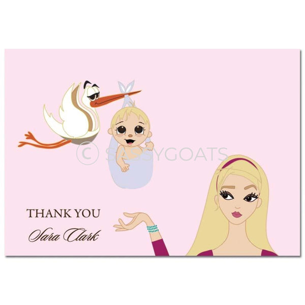 Baby Shower Thank You Card - Stork Mommy Blonde