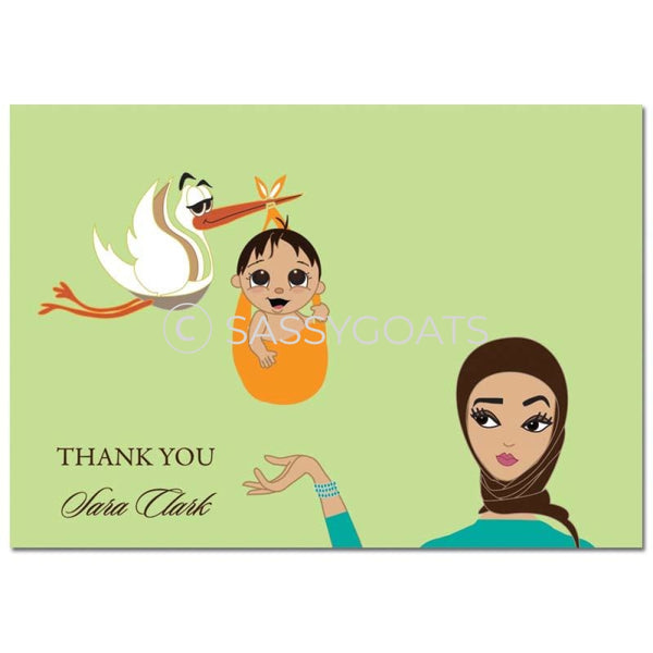 Baby Shower Thank You Card - Stork Mommy Headscarf Hijab