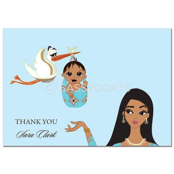 Baby Shower Thank You Card - Stork Mommy South Asian