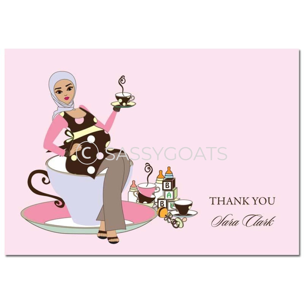 Baby Shower Thank You Card - Teacup Mommy Headscarf Hijab