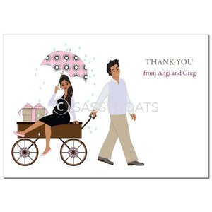 Baby Shower Thank You Card - Wagon Diva Brunette