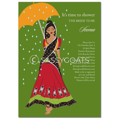 Bridal Shower Dholki Invitation - Catwalk Umbrella Indian