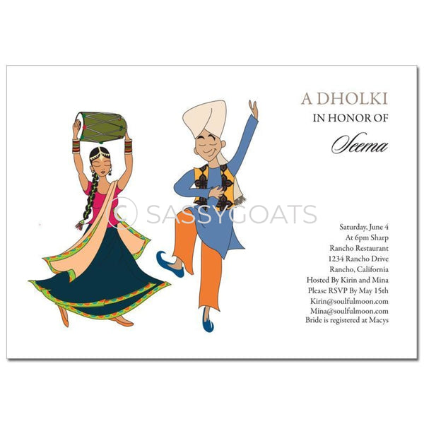 Bridal Shower Dholki Invitation - Dancing Couple Indian