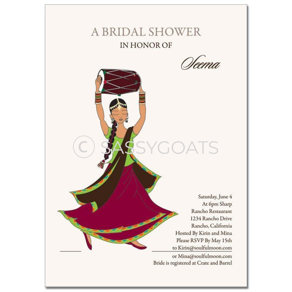 Bridal Shower Dholki Invitation - Dancing Diva Indian