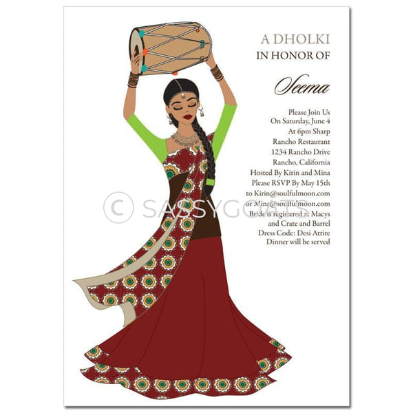 Bridal Shower Dholki Invitation - Dhol Girl Indian