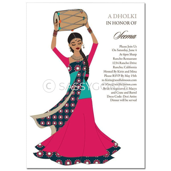 Bridal Shower Dholki Invitation - Dhol Girl Indian