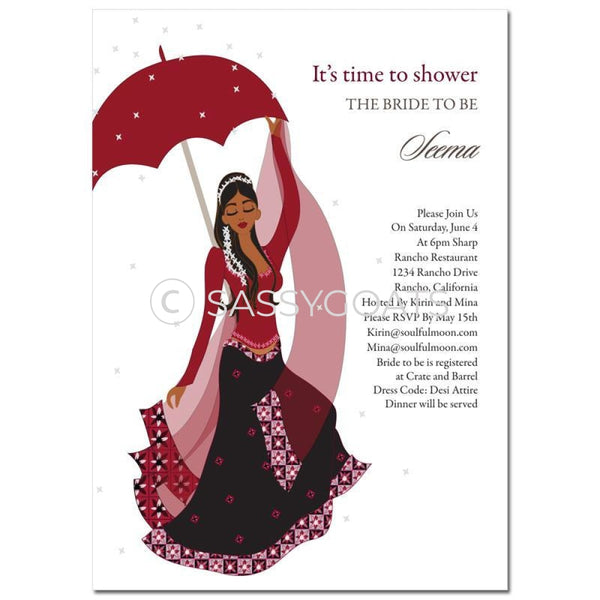 Bridal Shower Dholki Invitation - Flower Indian