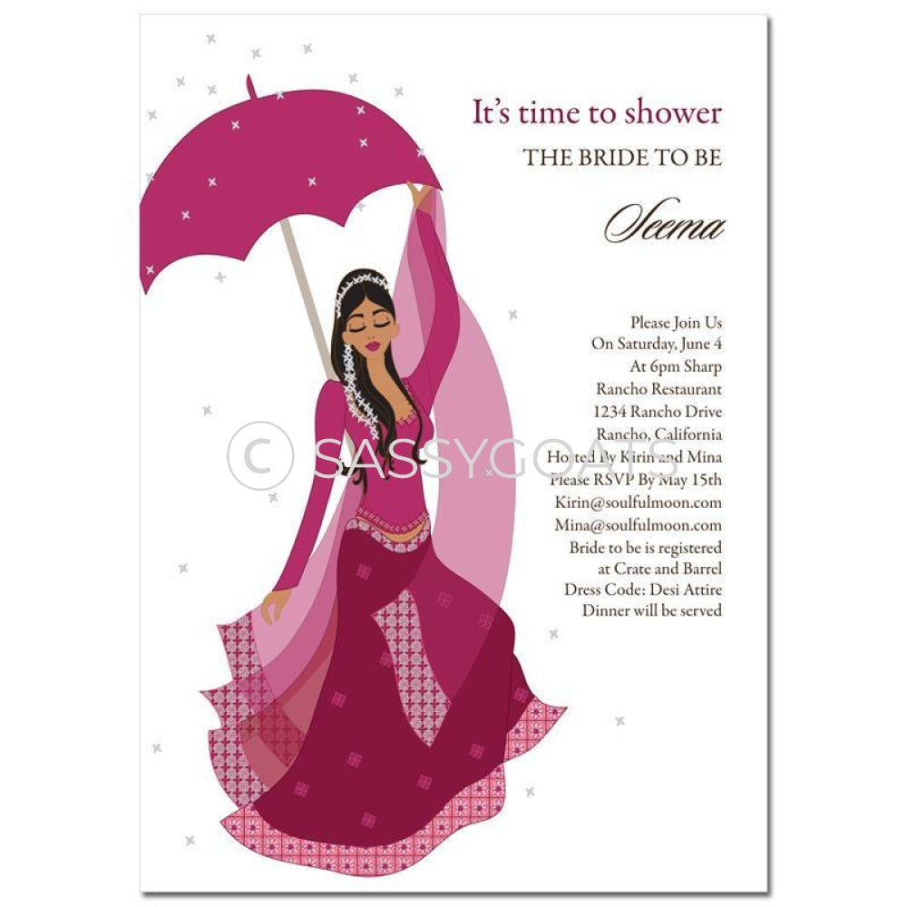 Bridal Shower Dholki Invitation - Flower Indian