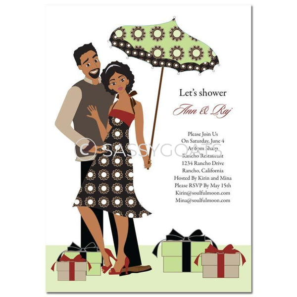 Bridal Shower Invitation - Umbrella Couple African American