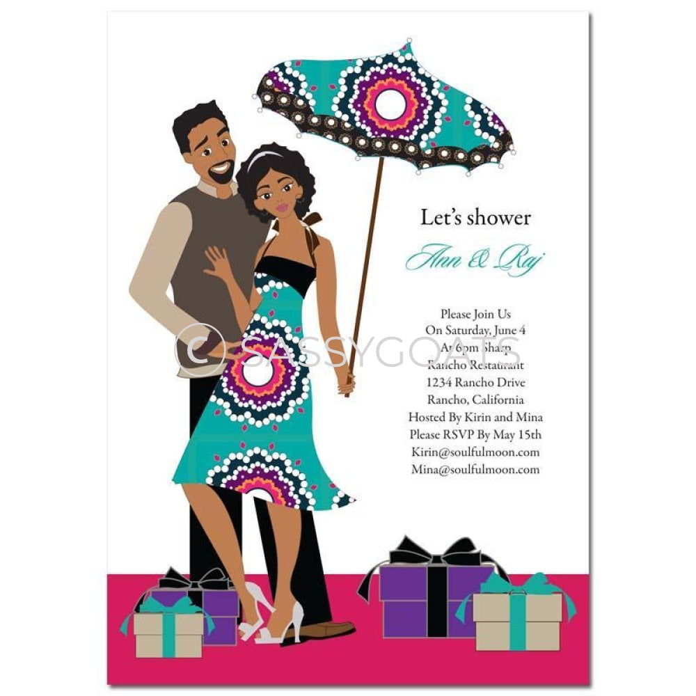 Bridal Shower Invitation - Umbrella Couple African American