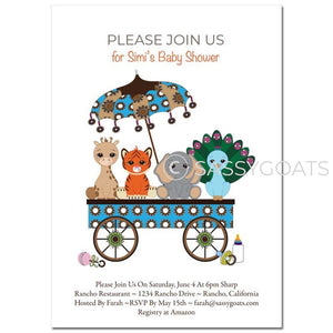 General Baby Shower Invitation - Animal Wagon