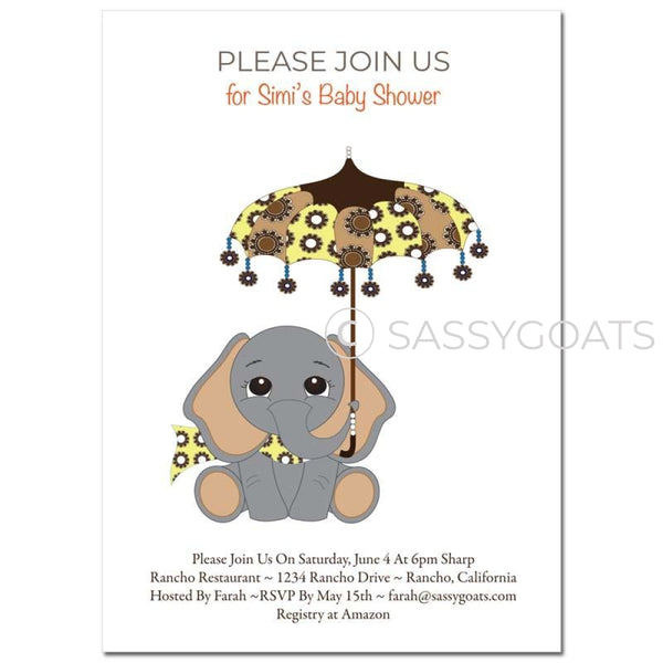 General Baby Shower Invitation - Elephant Umbrella