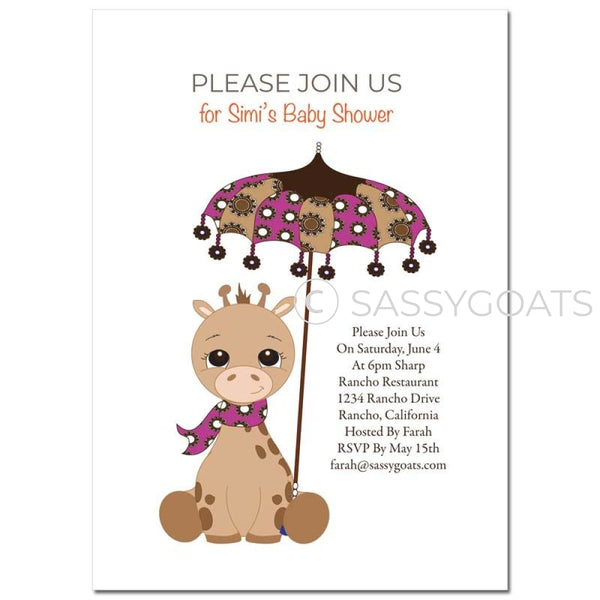 General Baby Shower Invitation - Giraffe Umbrella