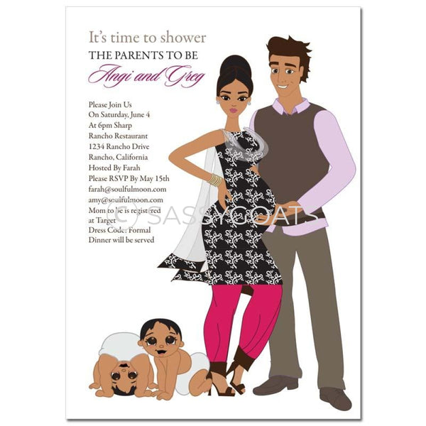 Indian Baby Shower Invitation - Glam Couple Twins