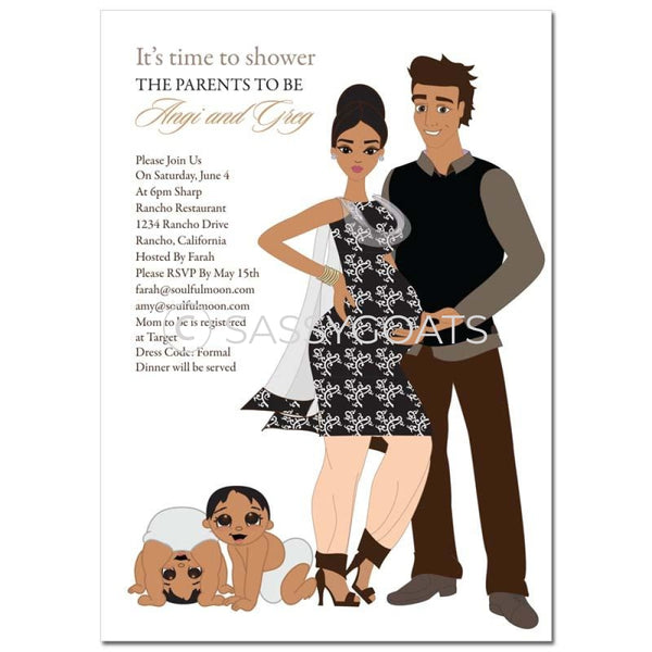 Indian Baby Shower Invitation - Glam Couple Twins