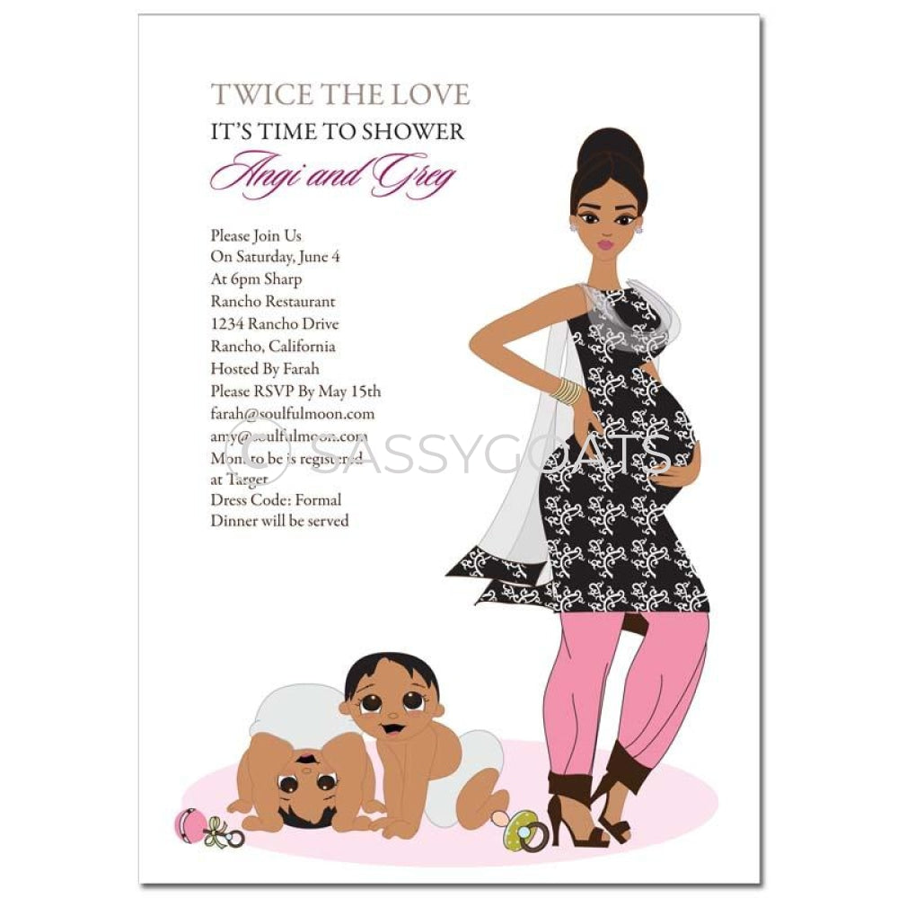 Indian Baby Shower Invitation - Glam Mommy Twins