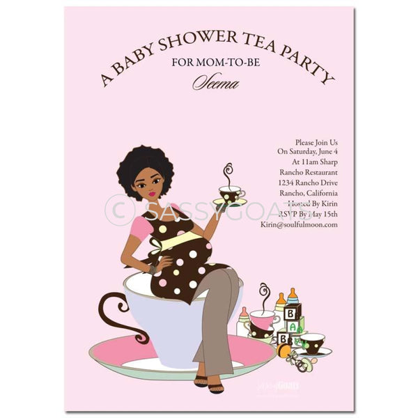 Online Invitation - African American Baby Shower Digital Teacup Mommy