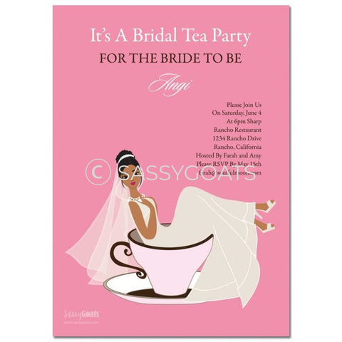 Online Invitation - African American Bridal Shower Digital Teacup Bride