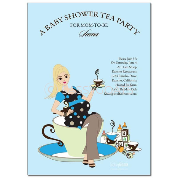 Online Invitation - Blonde Baby Shower Digital Teacup Mommy