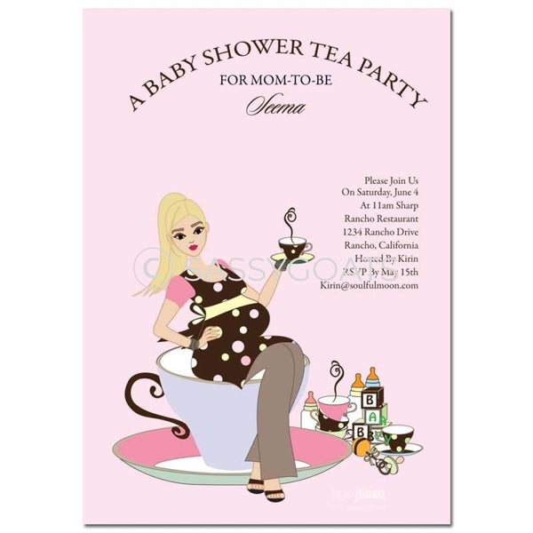 Online Invitation - Blonde Baby Shower Digital Teacup Mommy