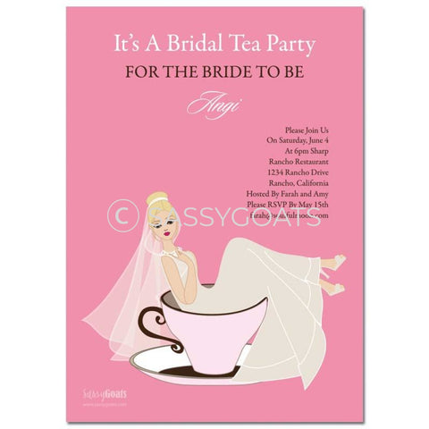 Online Invitation - Blonde Bridal Shower Digital Teacup Bride