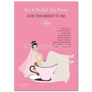 Online Invitation - Brunette Bridal Shower Digital Teacup Bride